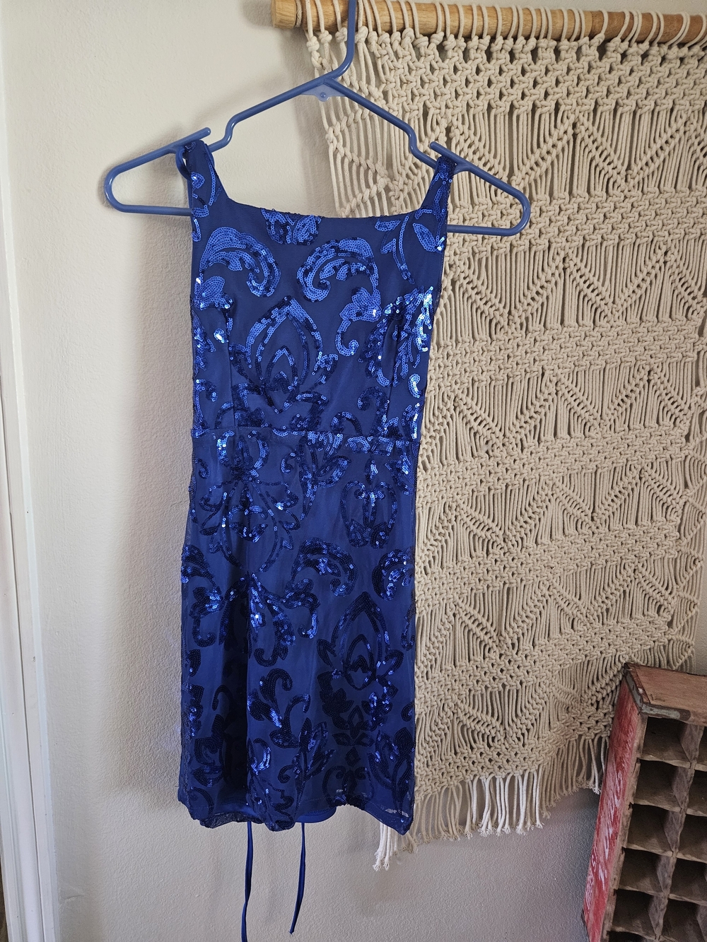 Royal Blue Sequin Mini Dress with Tie Straps